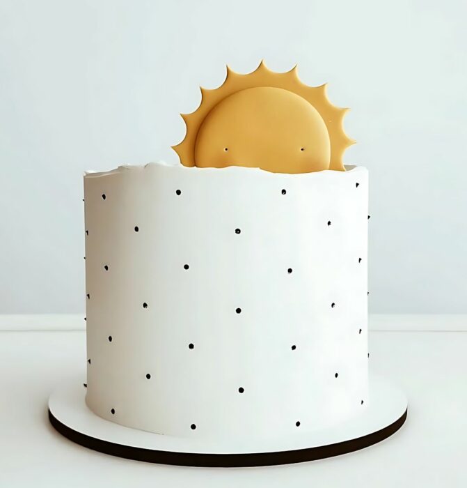 Minimalist Sun-Themed Cake with Polka Dot Design